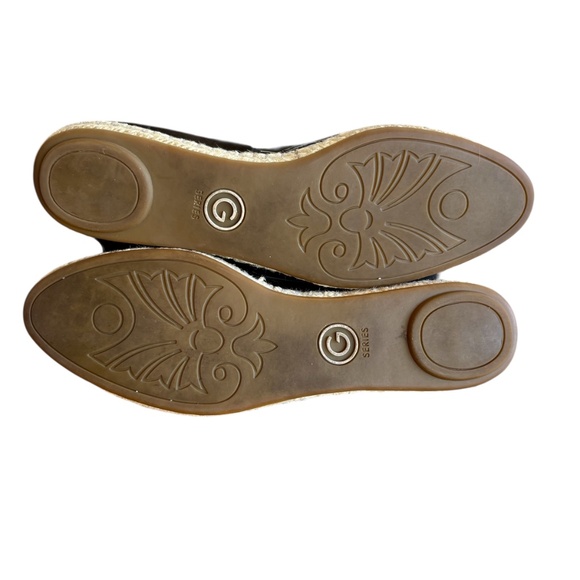 Cole Haan G Series Sabella Black Satin Peep Toe Espadrille Flats Size 11 w/ Box - Picture 14 of 15